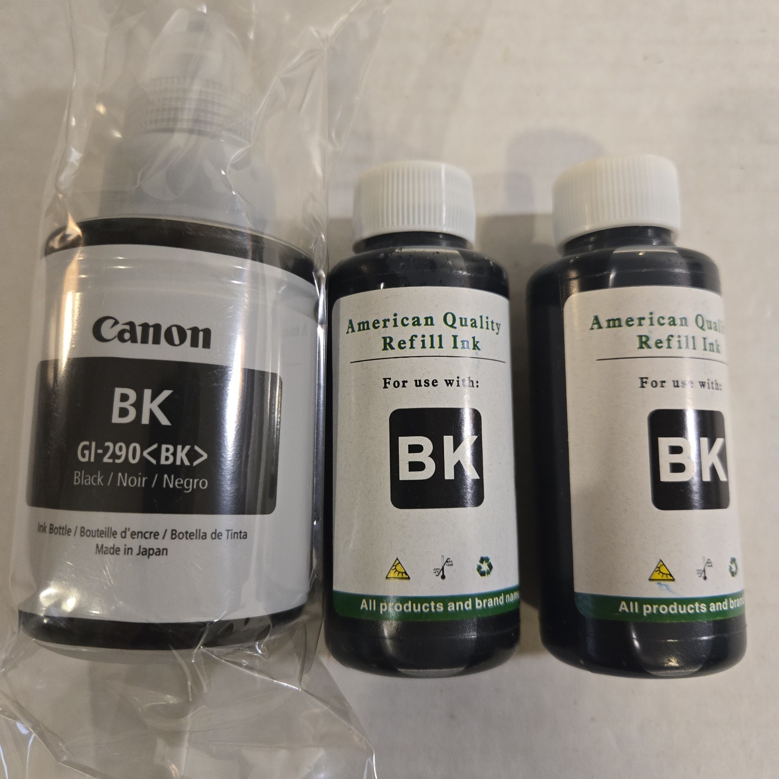 Genuine Canon GI-290 Black Ink Bottle 135ml Sealed + 2 Universal Refills