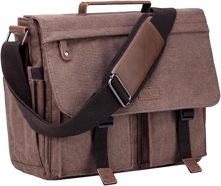 Messenger Bag for Men,VASCHY Vintage Water Resistant Canvas 14inch-coffee 