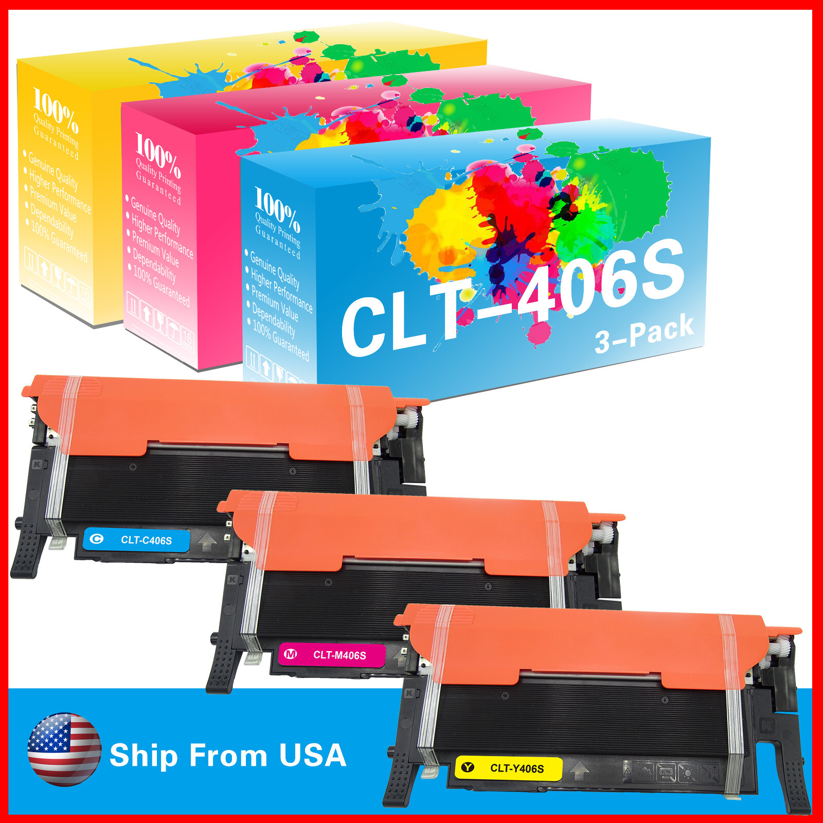 3PK CLT-406S 406S CLT406S Toner Cartridge for C460 CLP-360 Printer (CMY)