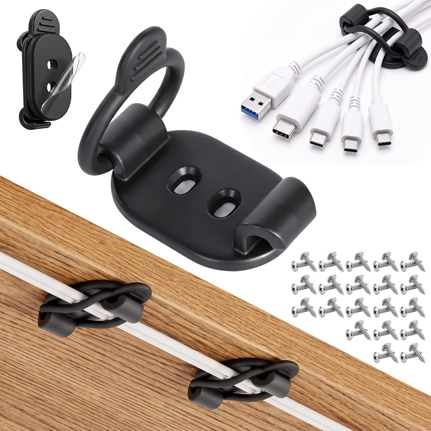 20 Pack Cable Management Clips, Adhesive Cord Organizer-Black