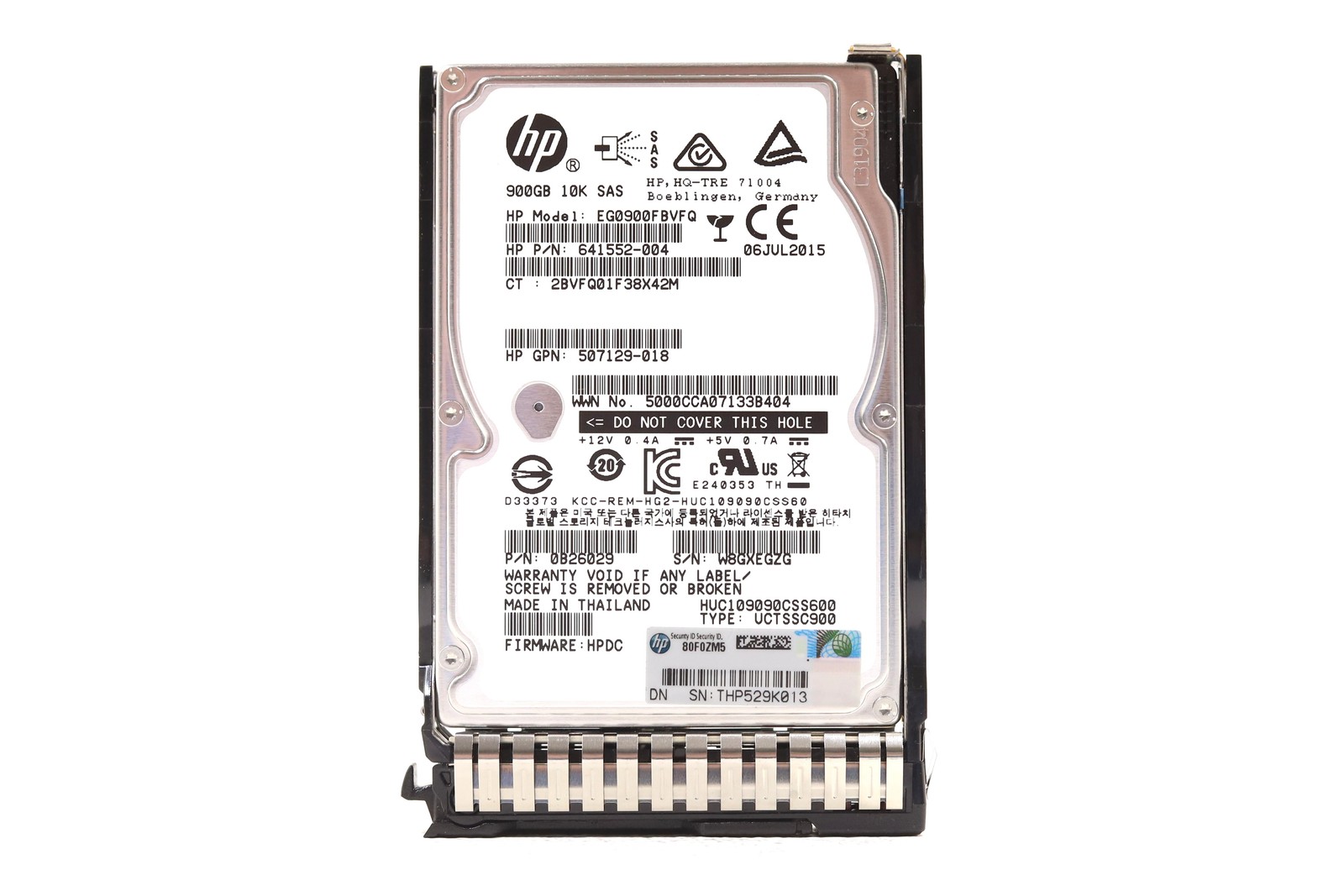 HP EG0900FBVFQ 900GB 2.5" 6Gb/s 10K RPM SAS Hard Drive W/Caddy P/N: 507129-018
