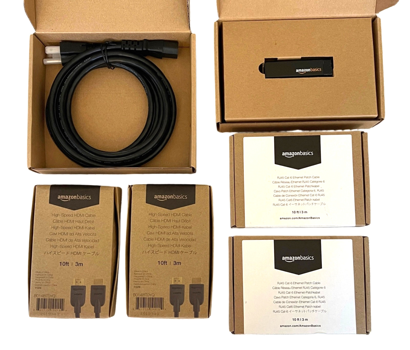 Amazon Basics Cable Bundle Lot USB Ethernet Adapter HDMI RJ45 Power 6pcs - NEW