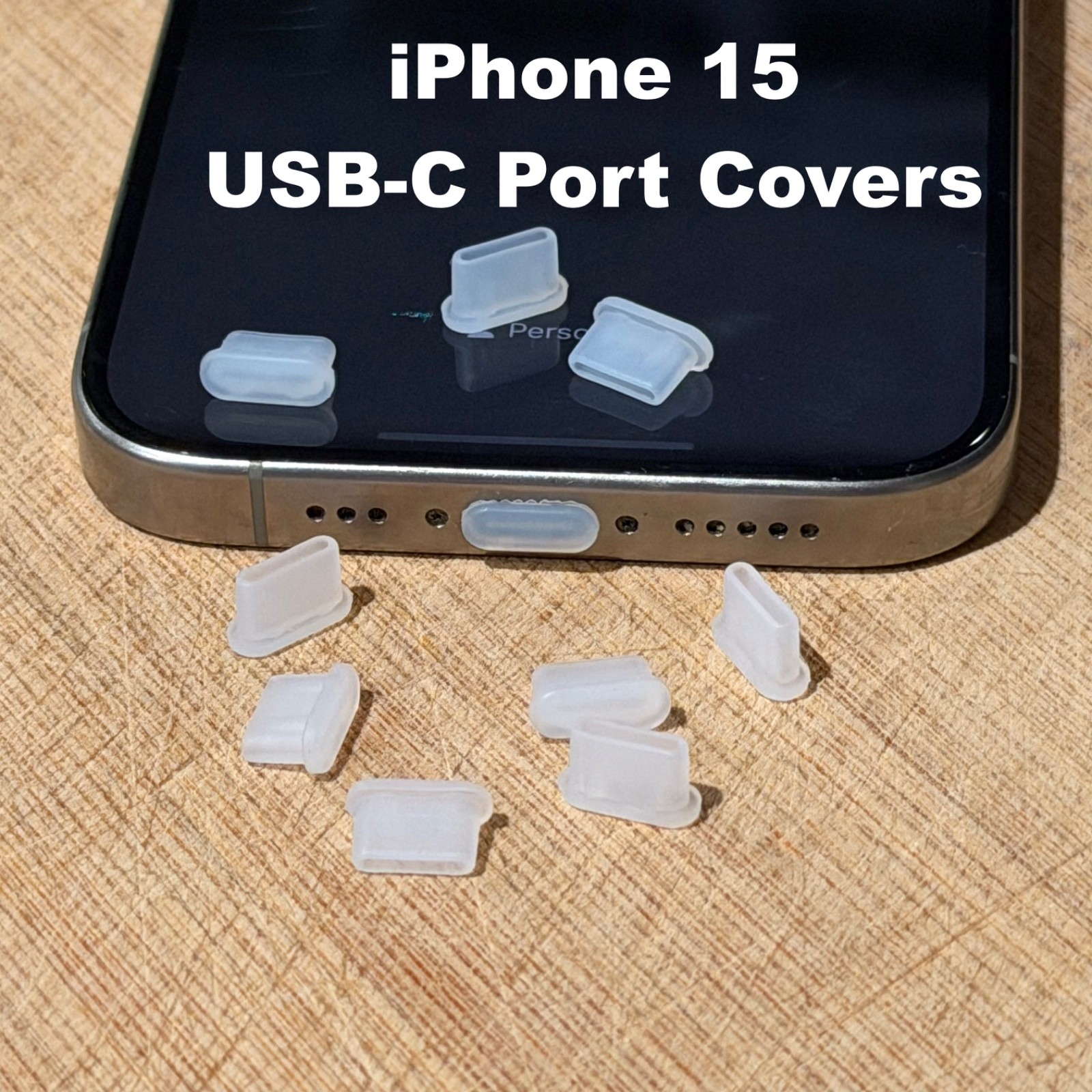 iPhone 15 Pro Max  Plus Silicone USB-C Dust Plug Covers Clear Charging Port Caps