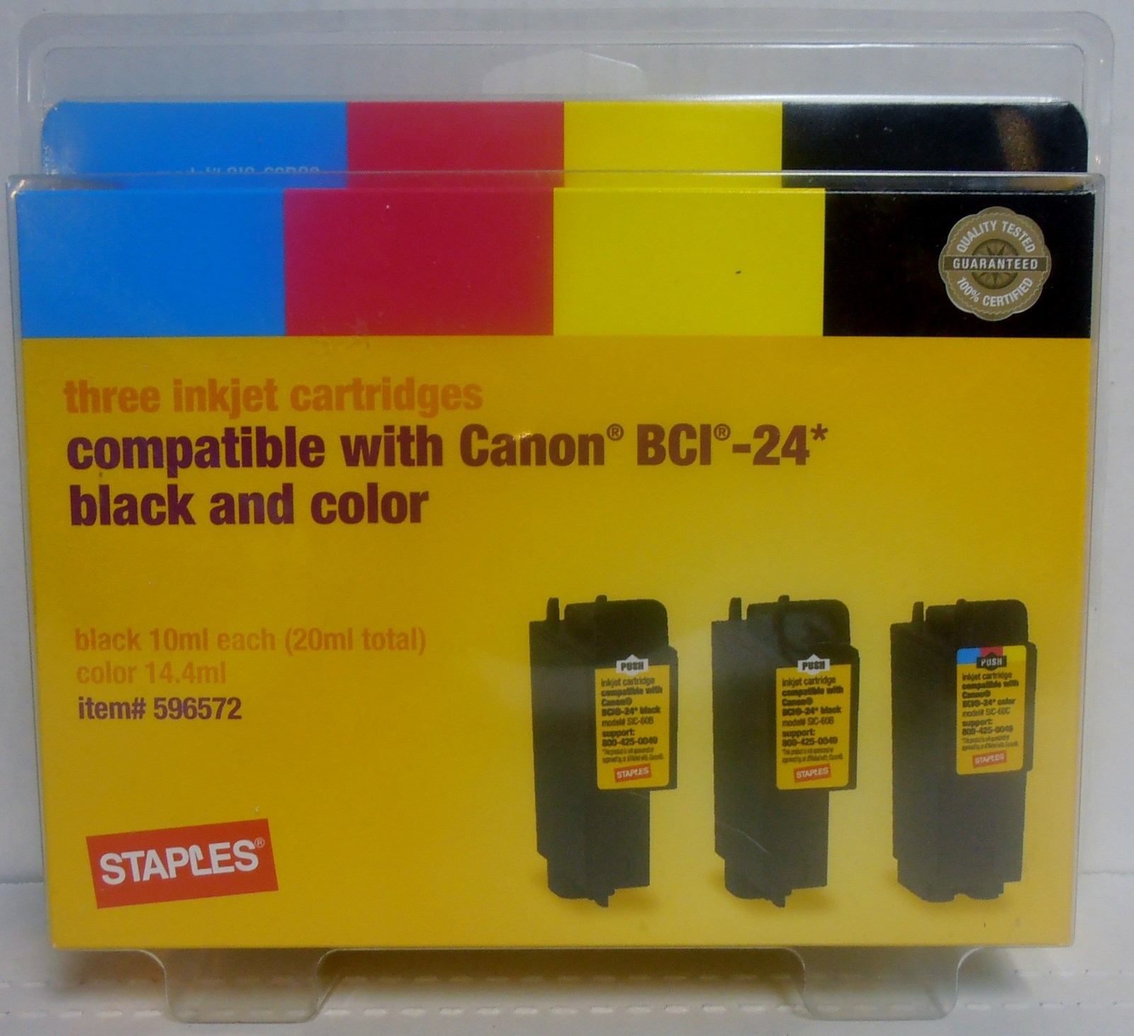 Staples (596572) #SIC-60BC3 2 Black/1 Color Inkjet For Canon BCI-24 Printer, NEW