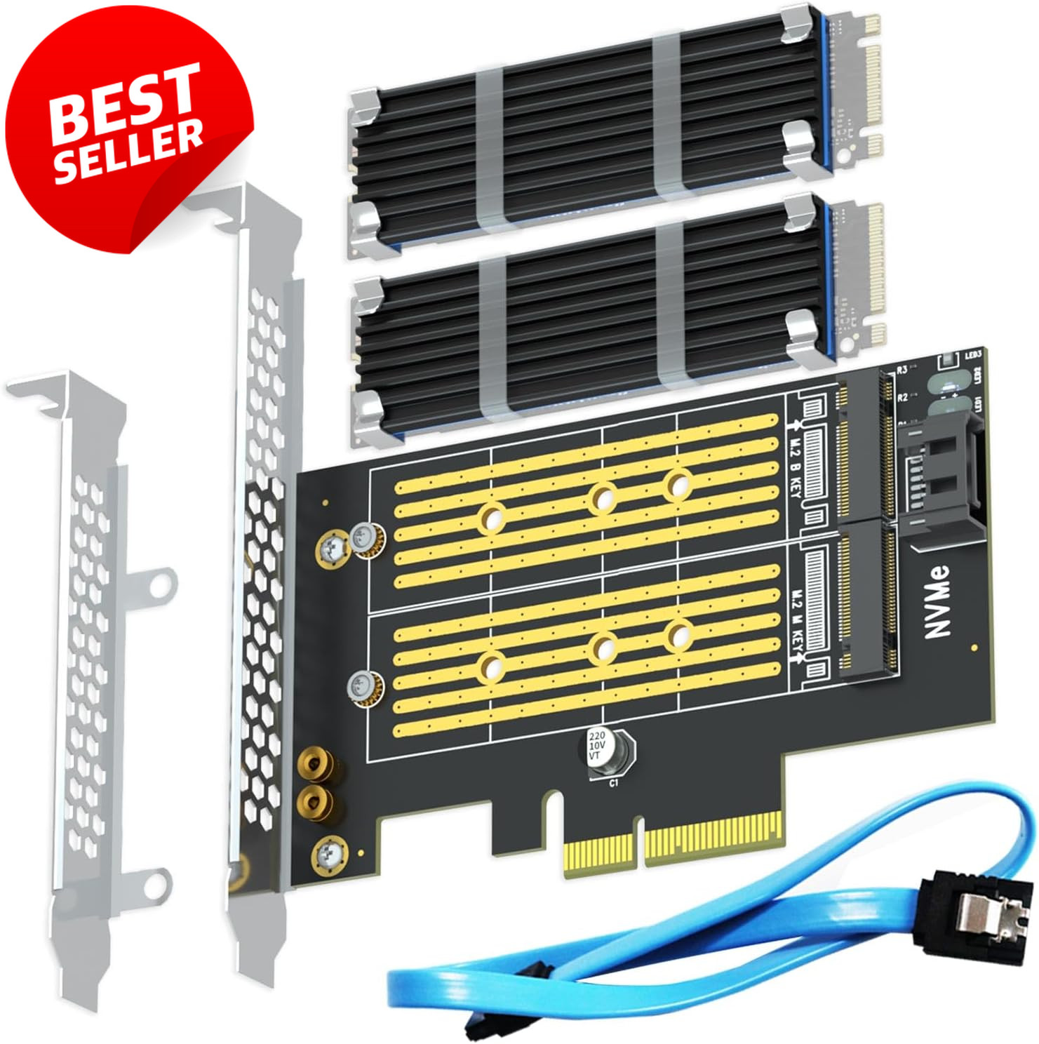 M.2 PCIe 4.0 X4 Adapter NVMe SATA SSD Card with Dual Heatsinks - US