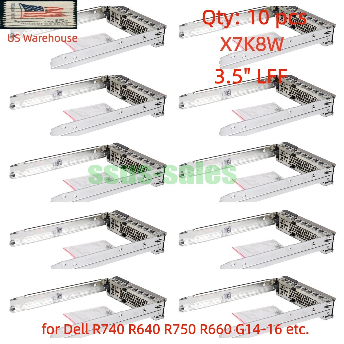 10PCS X7K8W 3.5" LFF SAS SATA Hard Drive Caddy Tray for Dell R740 R640 G14-16 US