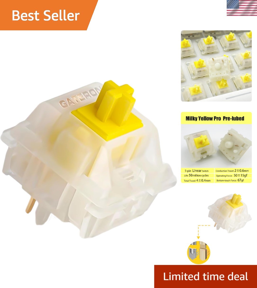 Milky Yellow Pro V2 Linear Keyboard Switches,36PCS