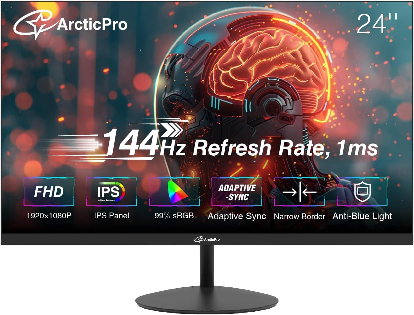 24Inch Computer Monitor, FHD 1080P, 144Hz Office and Gaming Monitor, IPS, Adapt
