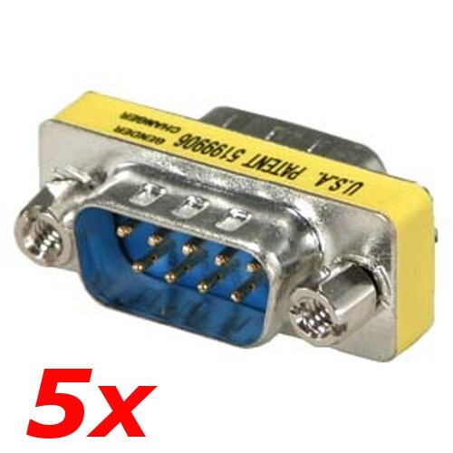 5 PACK DB9 D-SUB 9-Pin RS232 Serial Male to Male Gender Changer Coupler Adapter