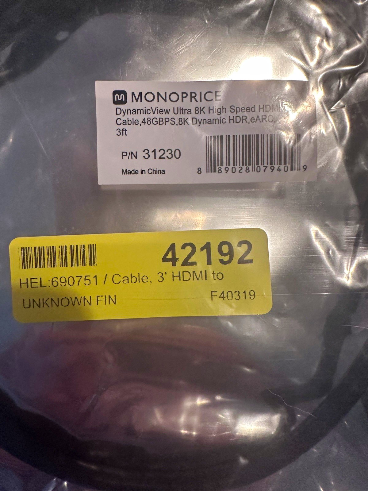 Monoprice 31230 High Speed HDMI Cable 3ft HDMI Standard M/M Black