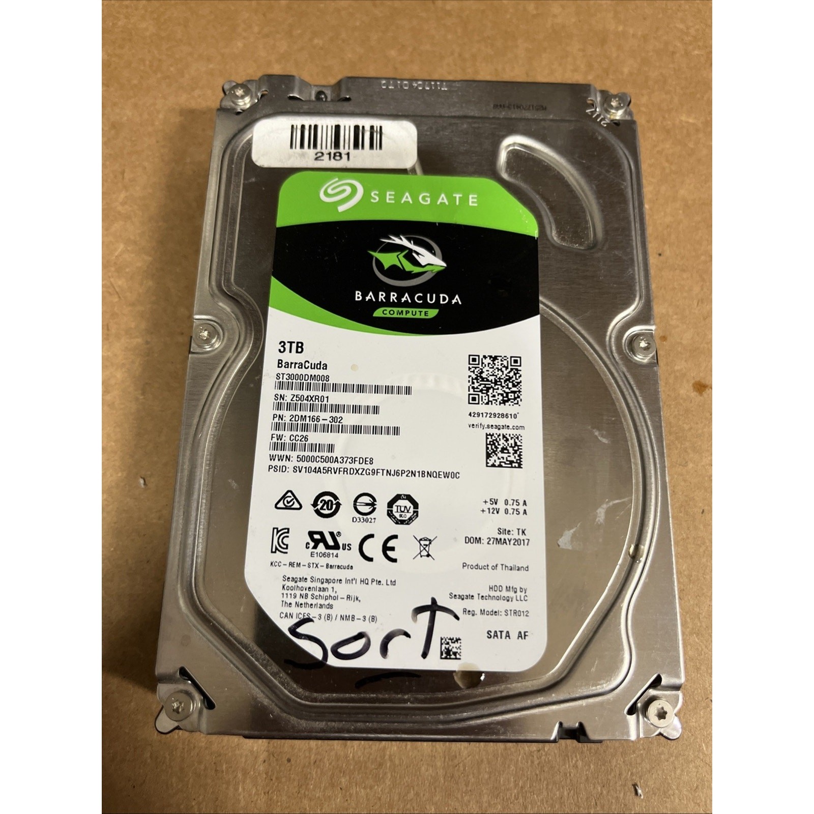 Seagate BarraCuda 3 TB Internal 3.5" Hard Drive ST3000DM008 7200RPM SATA 6Gb 64M