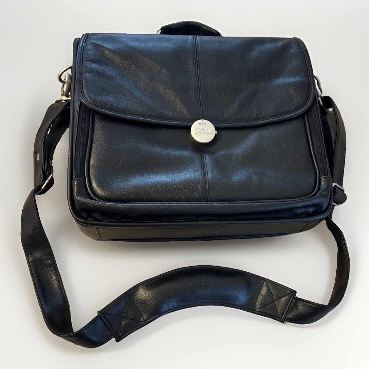 Dell Deluxe Leather Laptop Messenger Bag Heavy Duty Briefcase Vintage Black