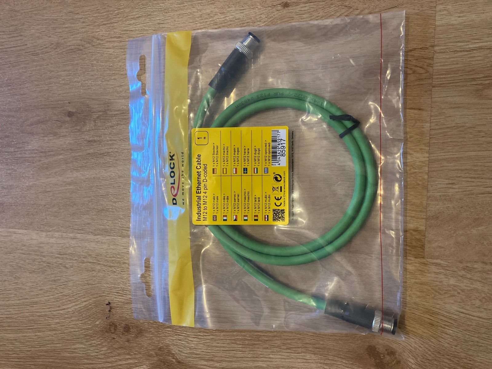 Delock M12 Network Cable 4 Pin D-Coded Male-Male 1m - New/Original Packaging