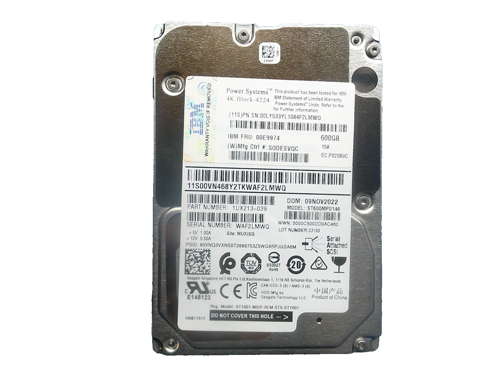 IBM 00E9974 600GB 2.5"15K SAS SFF-3 4K-BLOCK 4096 HDD Internal Hard Disk Drive