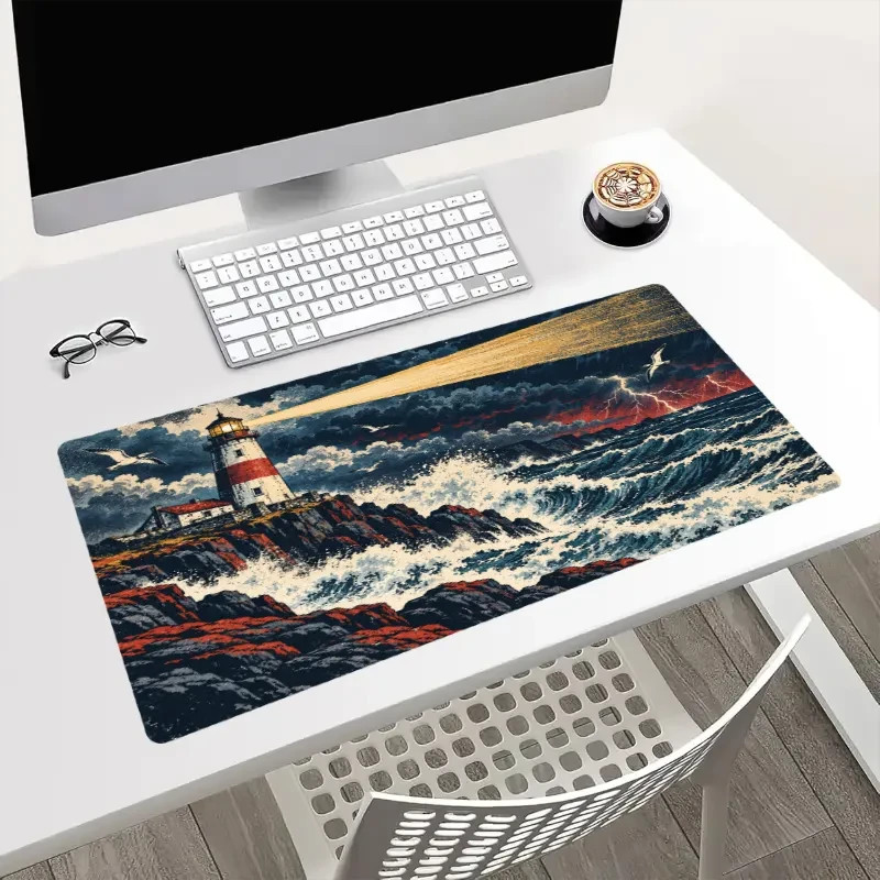 Stormy Ocean Lighthouse Extended Gaming Mouse Pad Coastal Desk Mat