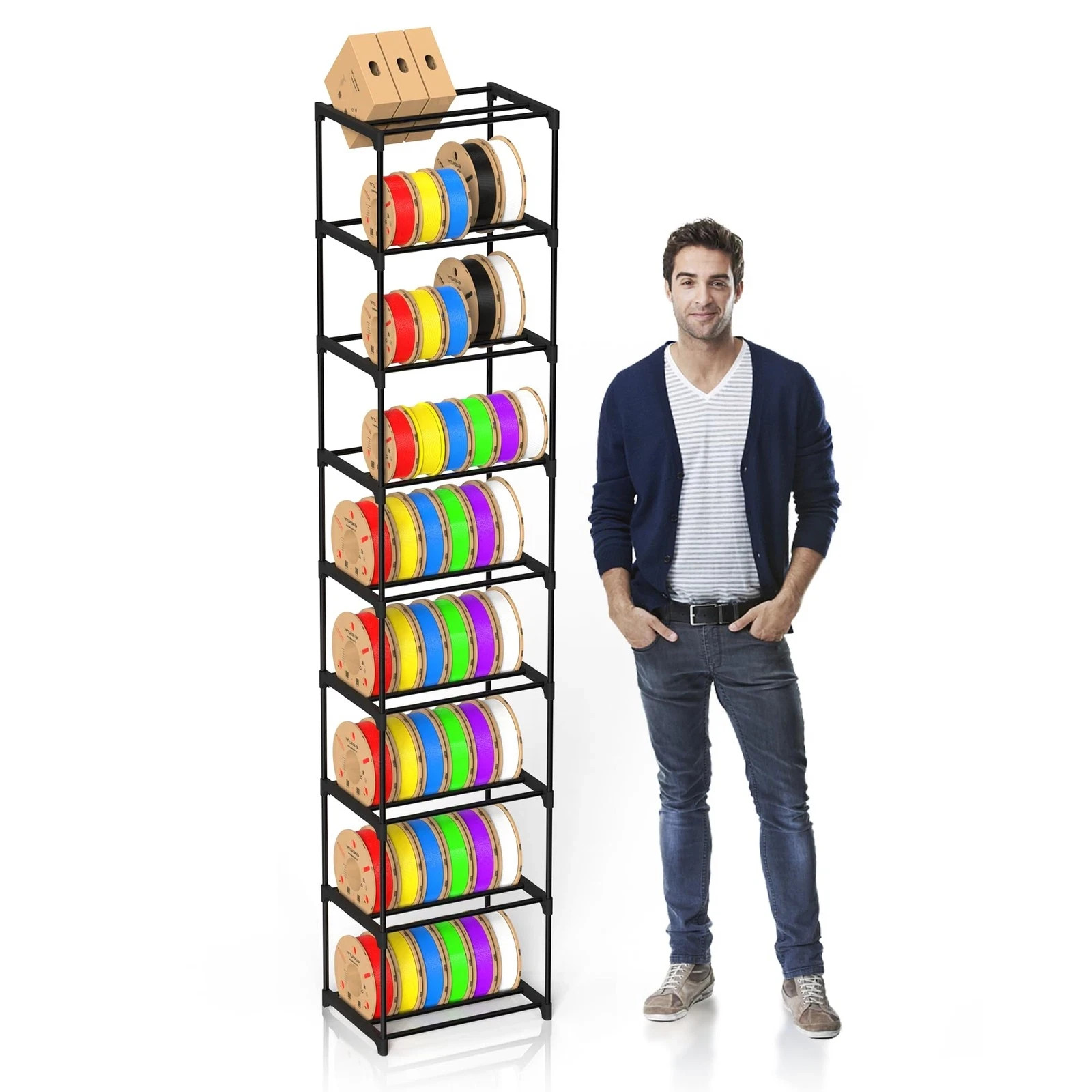 9-Tier 3D Printer Filament Storage Rack, Heavy Duty Metal Spool Holder Holds