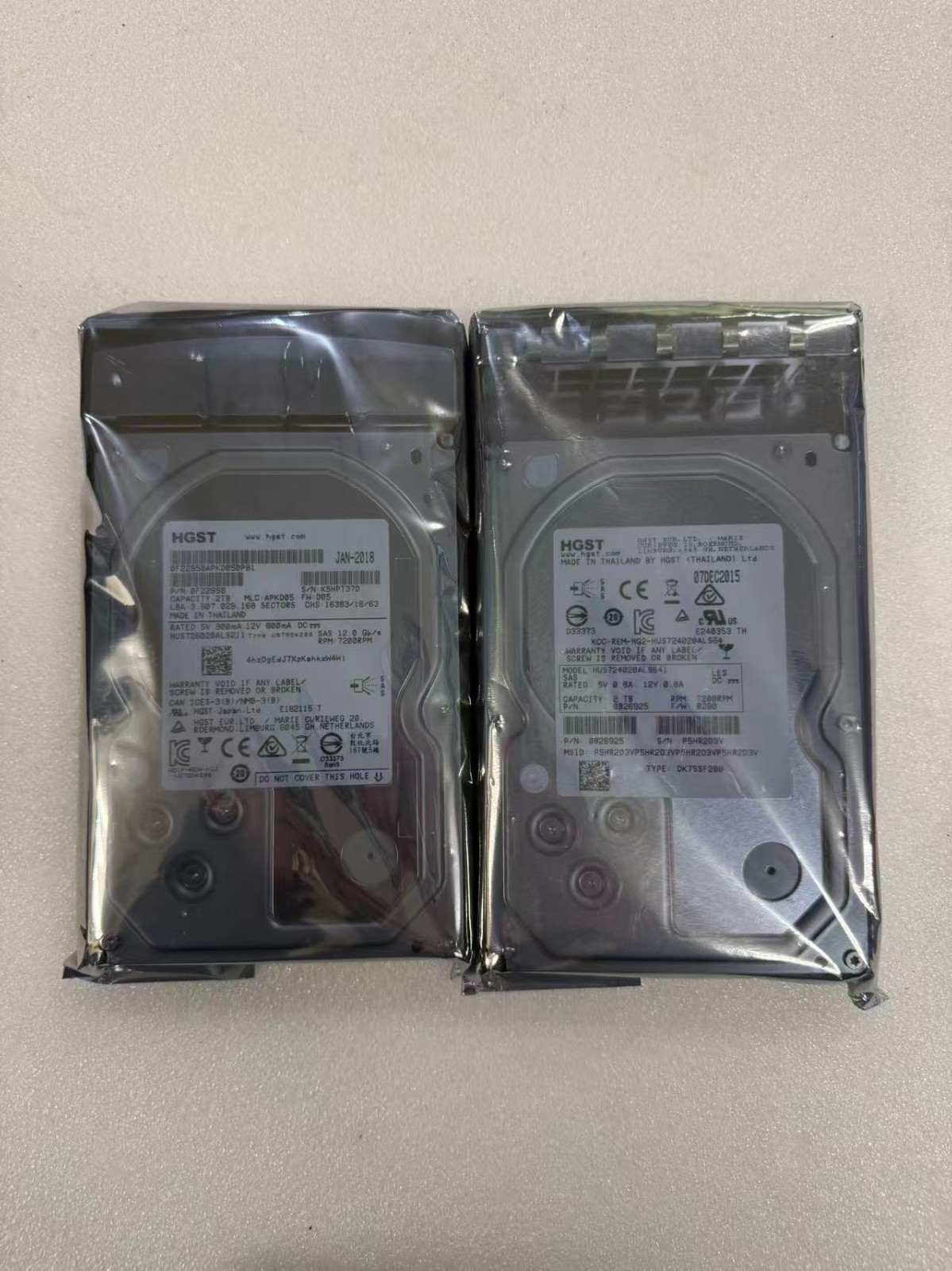 Lot of 2 HGST 2TB 7.2K SAS 3.5" HDD (HUS724020ALS641,HUS726020ALS211) New Sealed