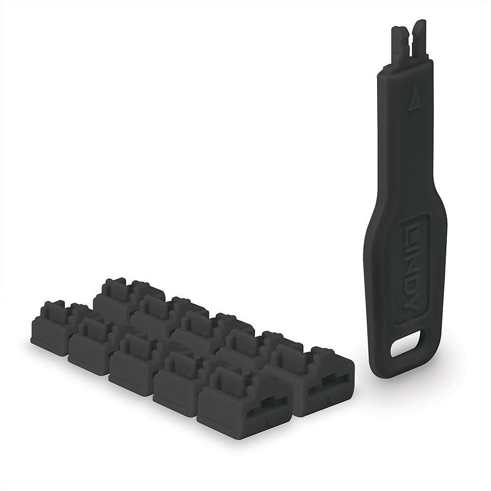 Lindy W128912134 47891 RJ45 Port Locks Black 10x + 1 Key ~E~