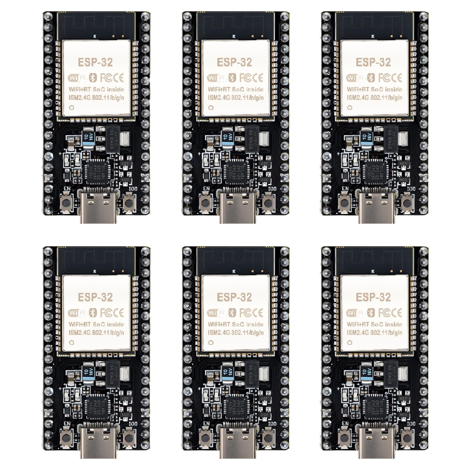 6 Packs ESP32-DevKitC-32 Development Board Modules ESP-32D CP2012 USB C 38 Pins