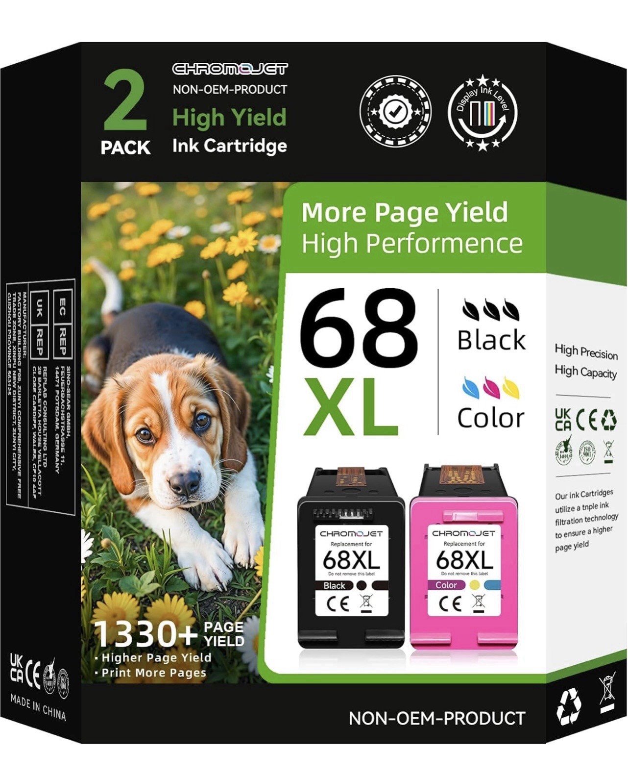 68XL 2 Pack Black Tri-Color 68XL Compatible for HP Printers