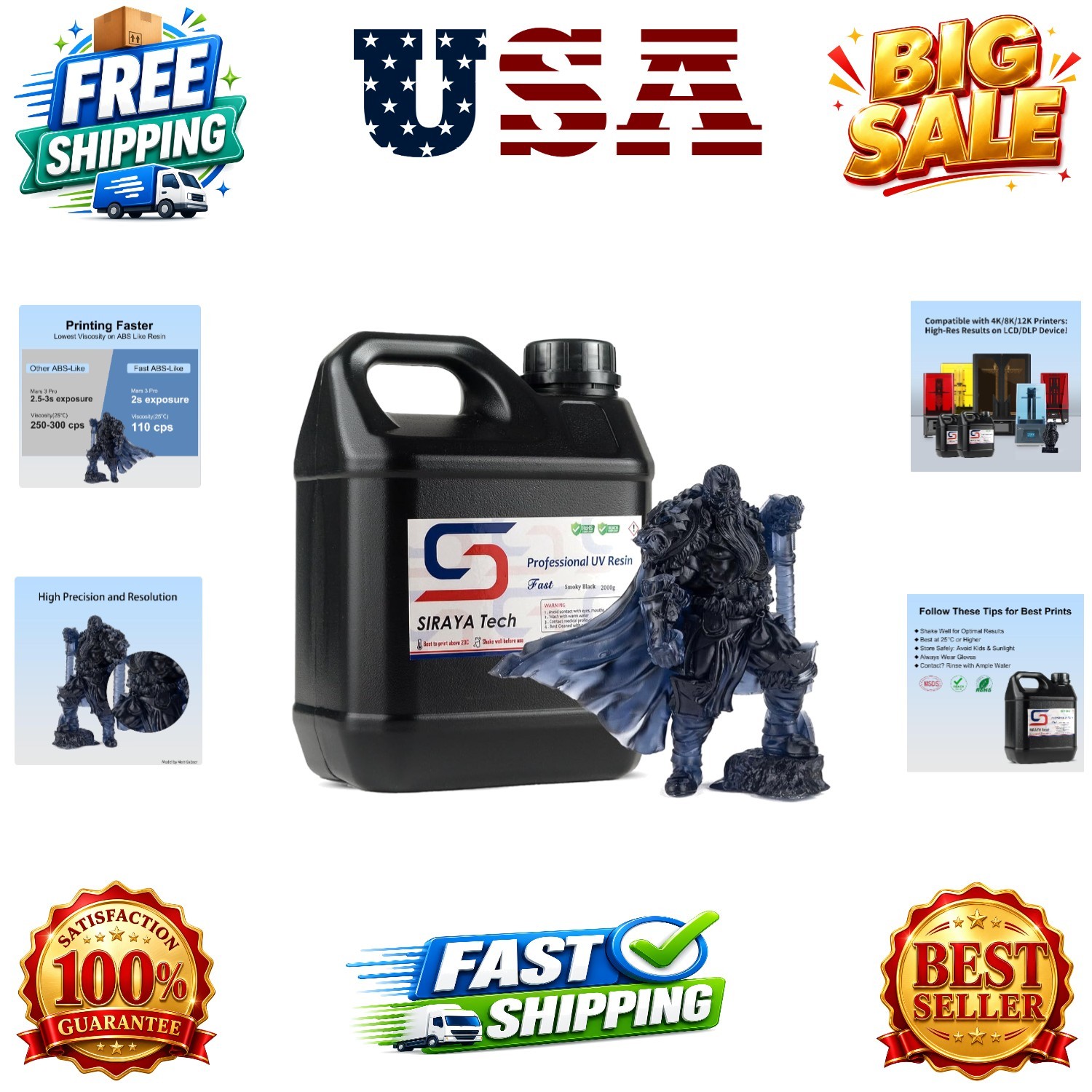 Fast ABS-Like 3D Printer Resin 405nm UV-Curing Non-Brittle High Precision 3D ...