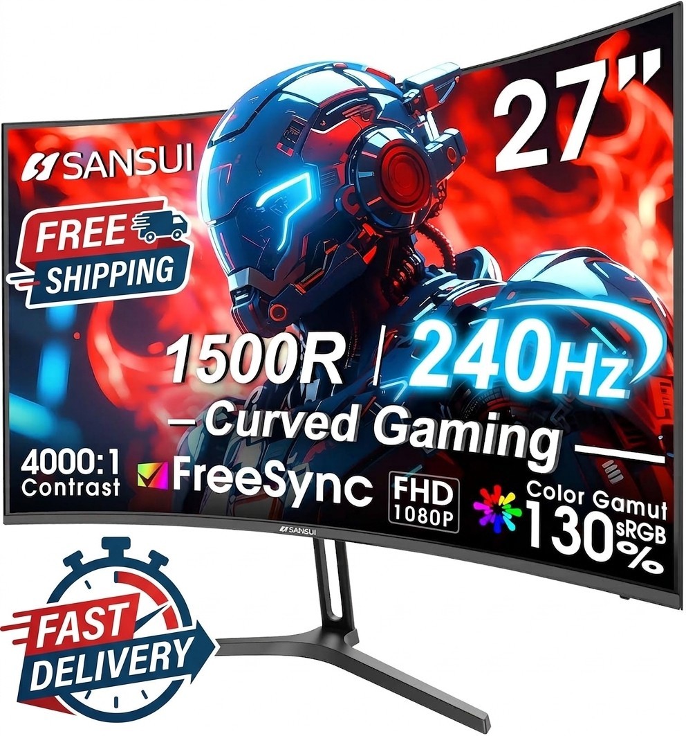 27" Curved 240Hz 1080P Gaming Monitor 1ms FreeSync HDR 1500R HDMI DP