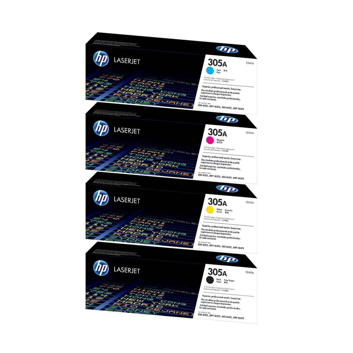 HP 305A Black/Cyan/Magenta/Yellow Standard Yield Toner Cartridge, Pack Of 4