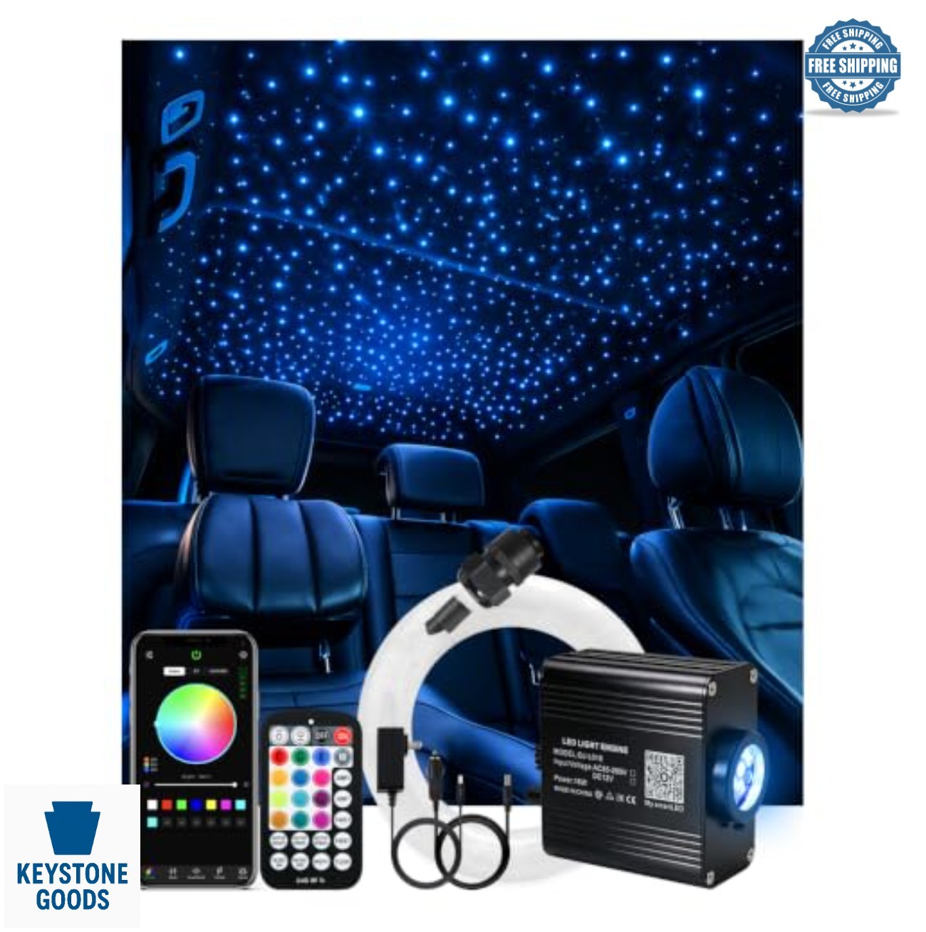 Fiber Optic Starlight Headliner Kit 16W 650 Strands 9.8ft RGBW Remote App