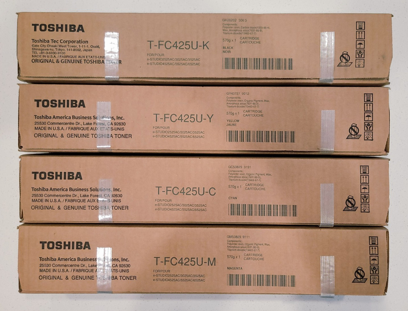 Genuine Toshiba Full CMYK Toner Set T-FC425U-C T-FC425U-M T-FC425U-Y T-FC425U-K