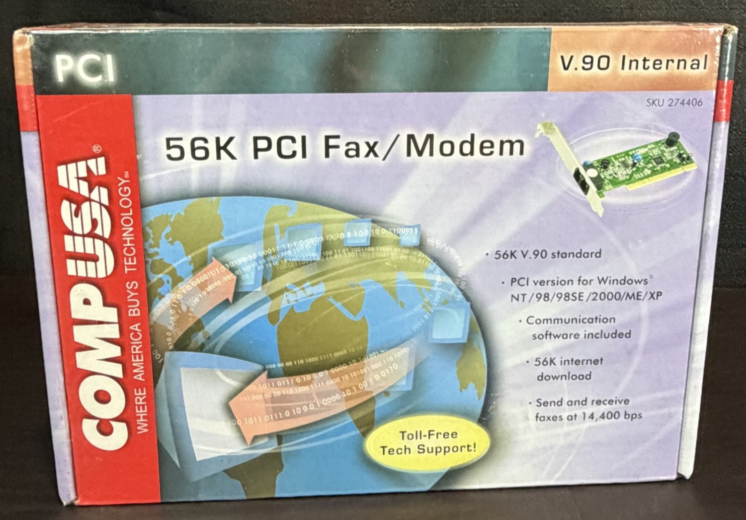 NOS VTG COMP USA 56k PCI Fax/Modem Sealed V.90 Internal Collection Display