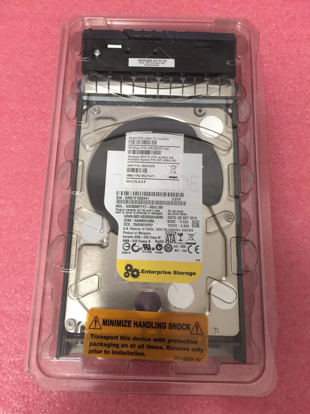 X308A-R5 Netapp 3TB SATA Disk 00V7470 00V7471 X308A  for DS4243 W/TRAY NEW