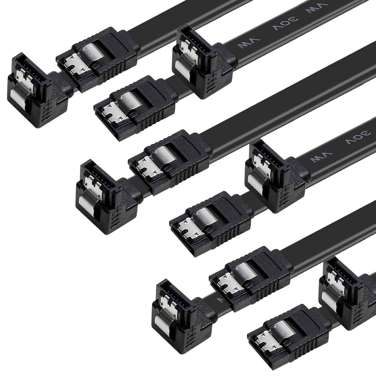 6 Pack Black 180-90 Degree 6Gbps SATA III Right Angle PC Cable Bundle Set