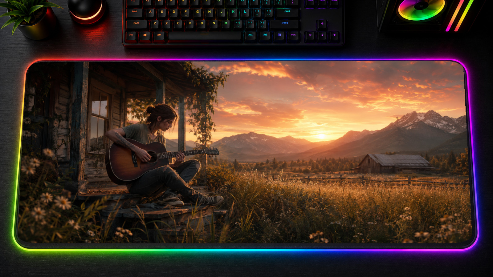 The Last of Us XXL RGB Gaming Mouse Pad Ellie Joel LED Desk Mat Clicker Cordycep