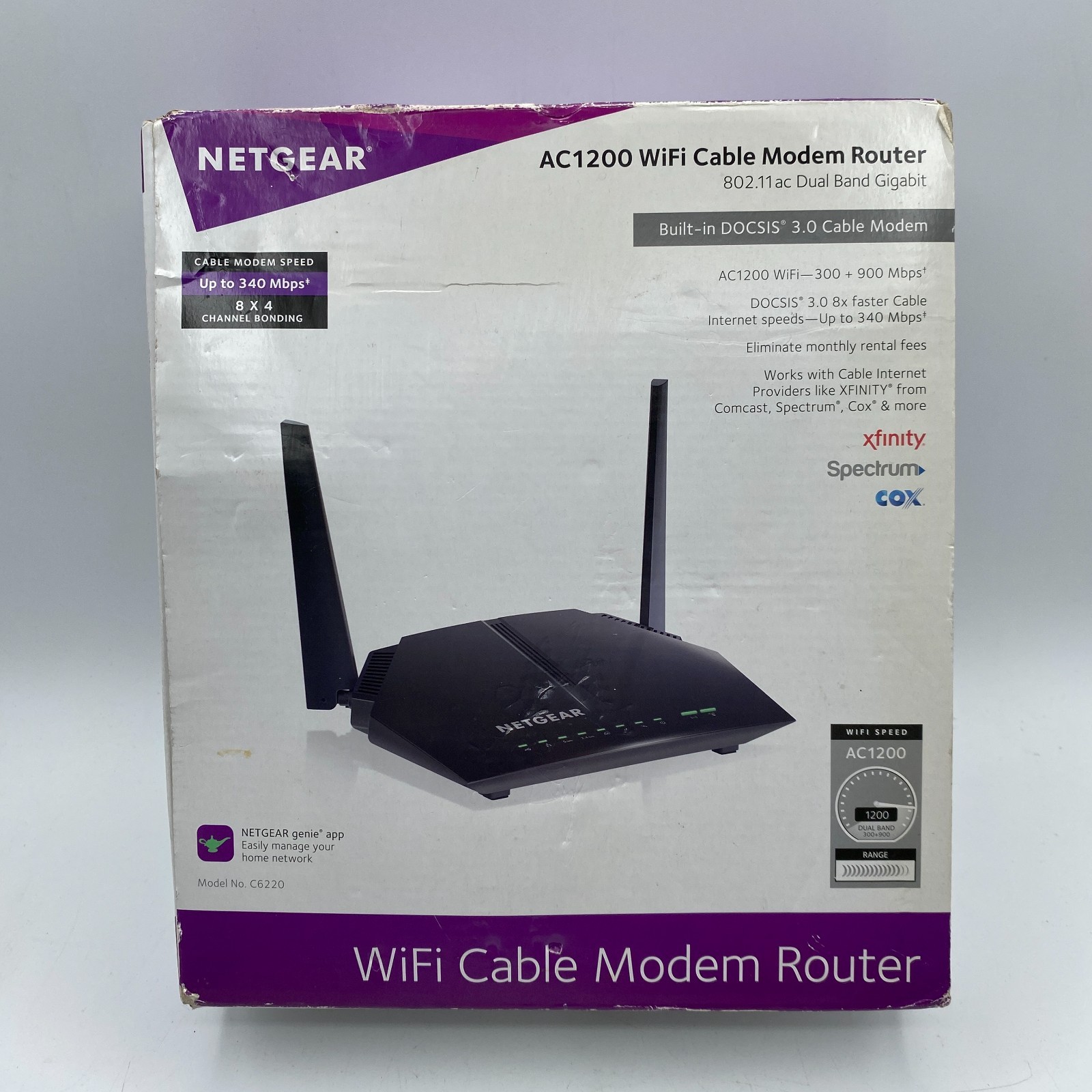 NETGEAR AC1200 WiFi Cable Modem Router Model C6220 802.11ac Dual Band Gigabit