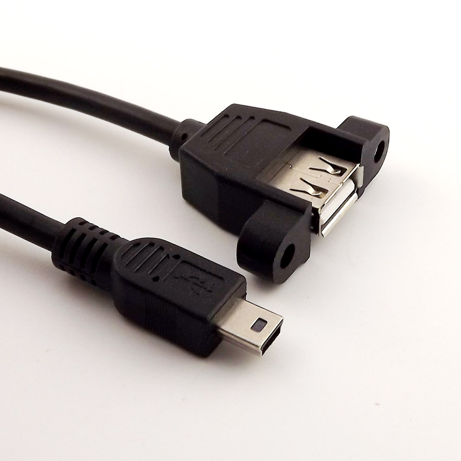 1pc Mini USB 5 Pin Male to USB 2.0 A Female Socket Panel Mount Cable 1.5FT Black