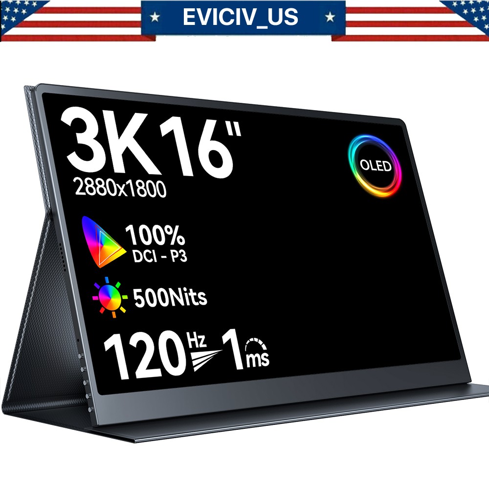 16.0" 2.5K Portable Monitor 120Hz QHD 100% sRGB 500Nits OLED Screen VESA Display