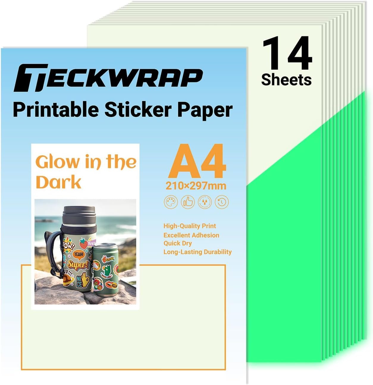 Printable Vinyl Sticker Paper, Glow in the Dark, A4 Size, 14 Sheets/Pack