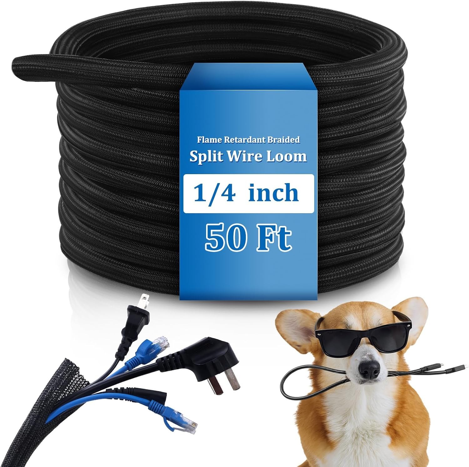 50FT Cord Protector Wire Loom Cable Sleeve Split Tubing Self Wrap Management LOT