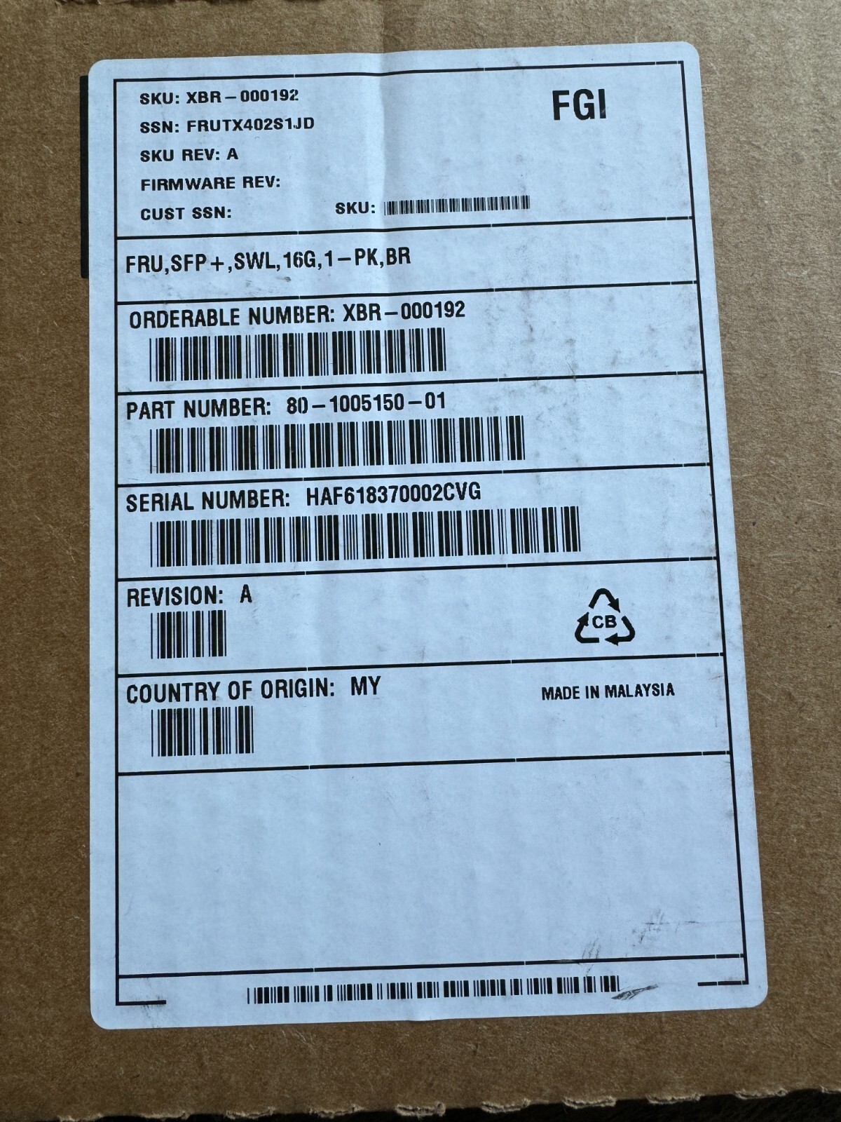 XBR-000192 - Brocade Compatible - 16G Fibre SFP+ 850nm 100m DOM Transceiver NEW