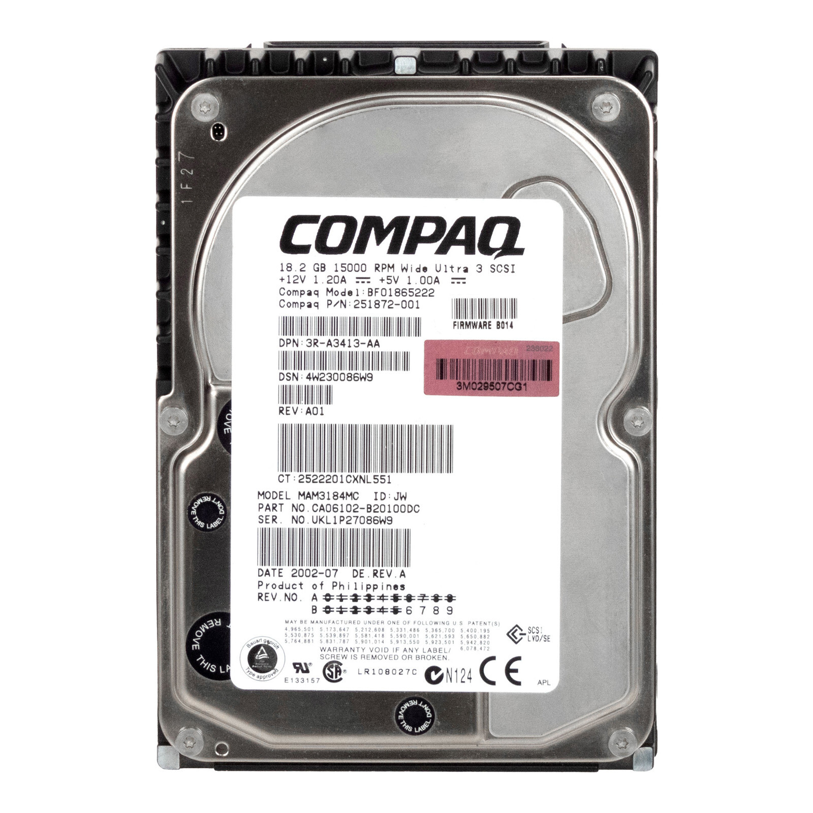 HARD DRIVE COMPAQ BF01865222 18.2GB 15K SCSI 3.5" 251872-001 HDD