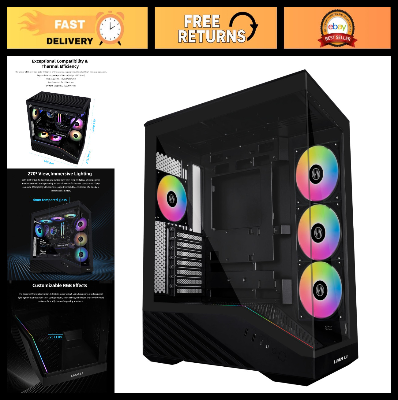 Mid-Tower ATX PC Case - Sleek Black Design, Excellent Cooling, Easy Cable Manage