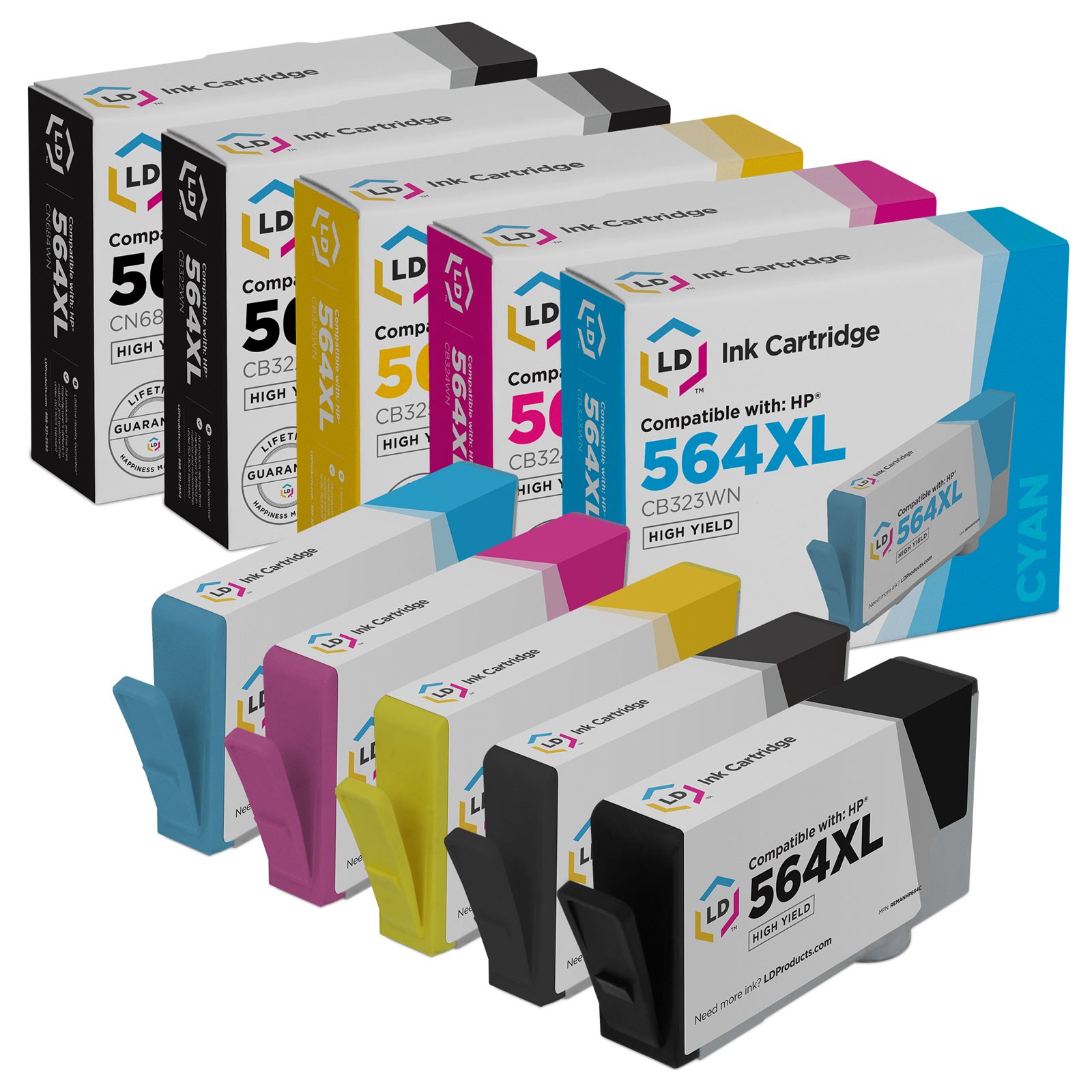 LD Compatible Replacement Ink for HP 564XL  5pk CN684 CB322 CB323 CB324 CB325
