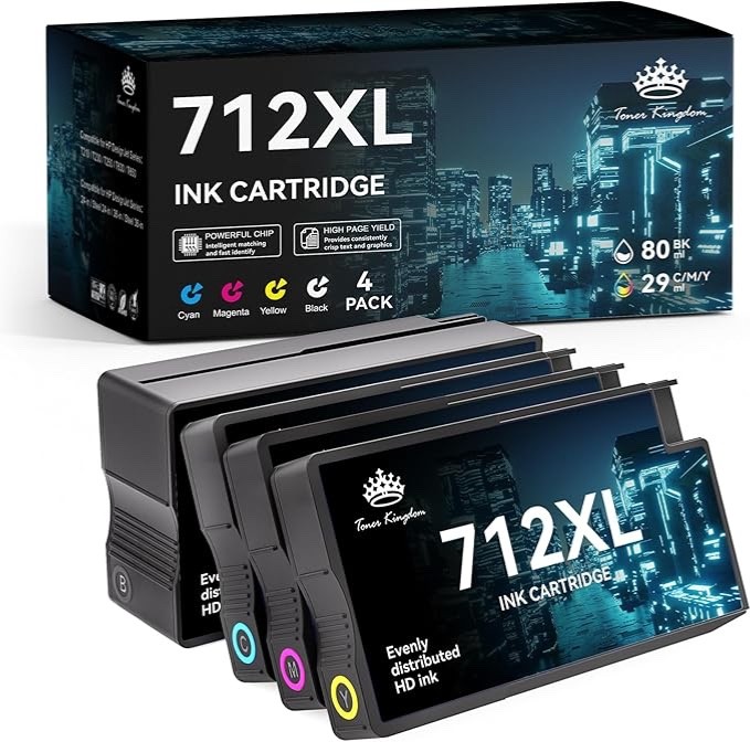 712XL & 712 Replacement Cartridges, 4 Pack For HP DesignJet T210 T230 T630 T650 