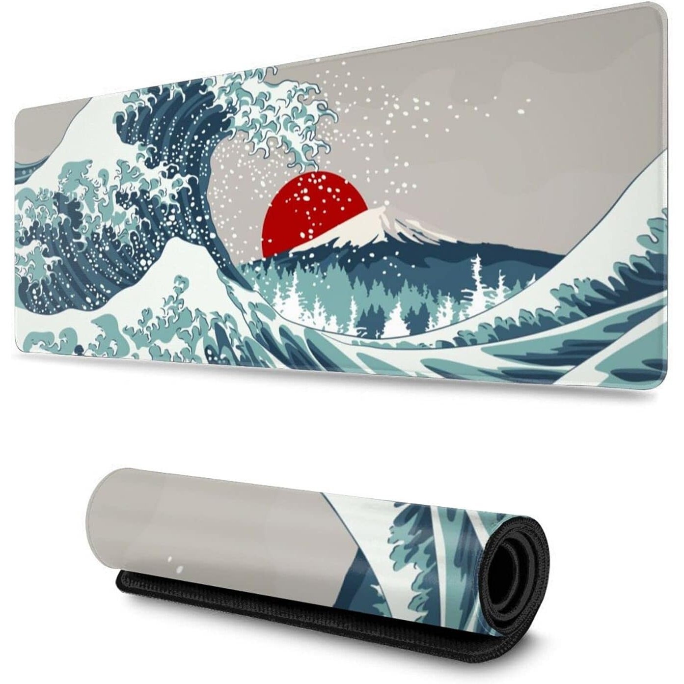 Japanese Wave Red Sun large gaming desk mouse pad 31.5 X 11.8 inch