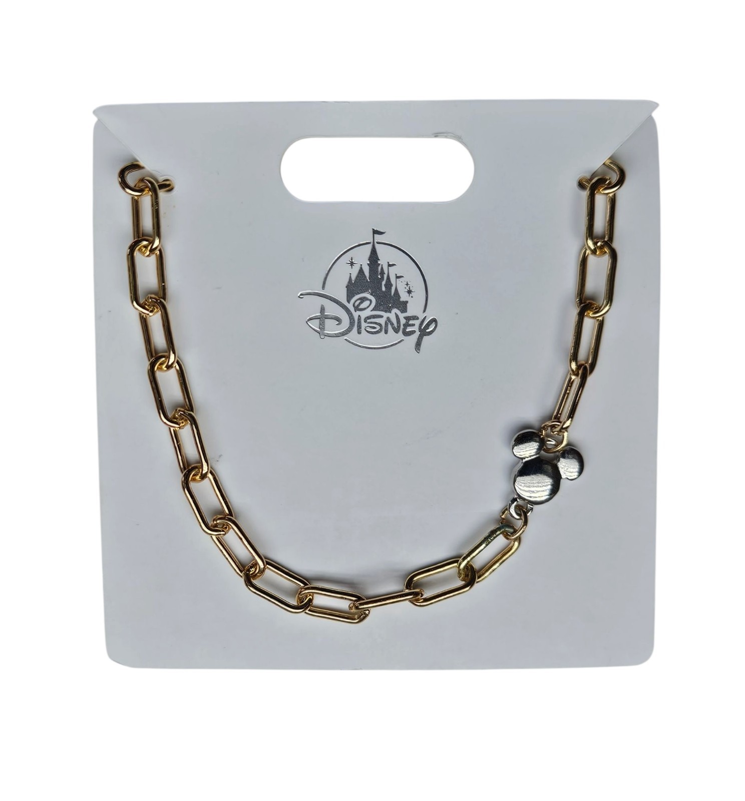 2026 Disney Parks Mickey Mouse Ear Icon Gold Tone Chain Link Necklace