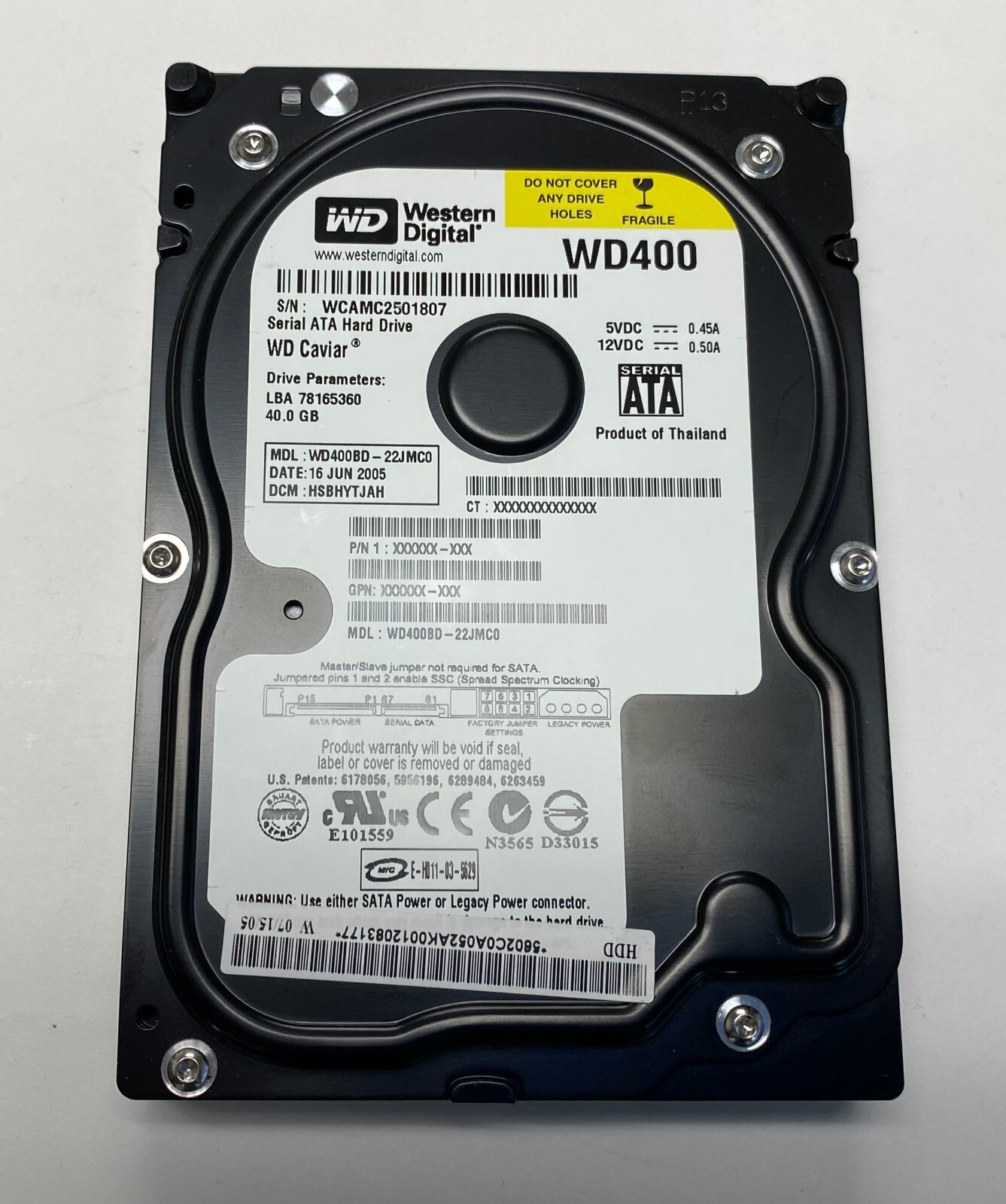 Western Digital Caviar 40GB SATA 3.5" HDD Hard Drive WD400BD-22JMC0