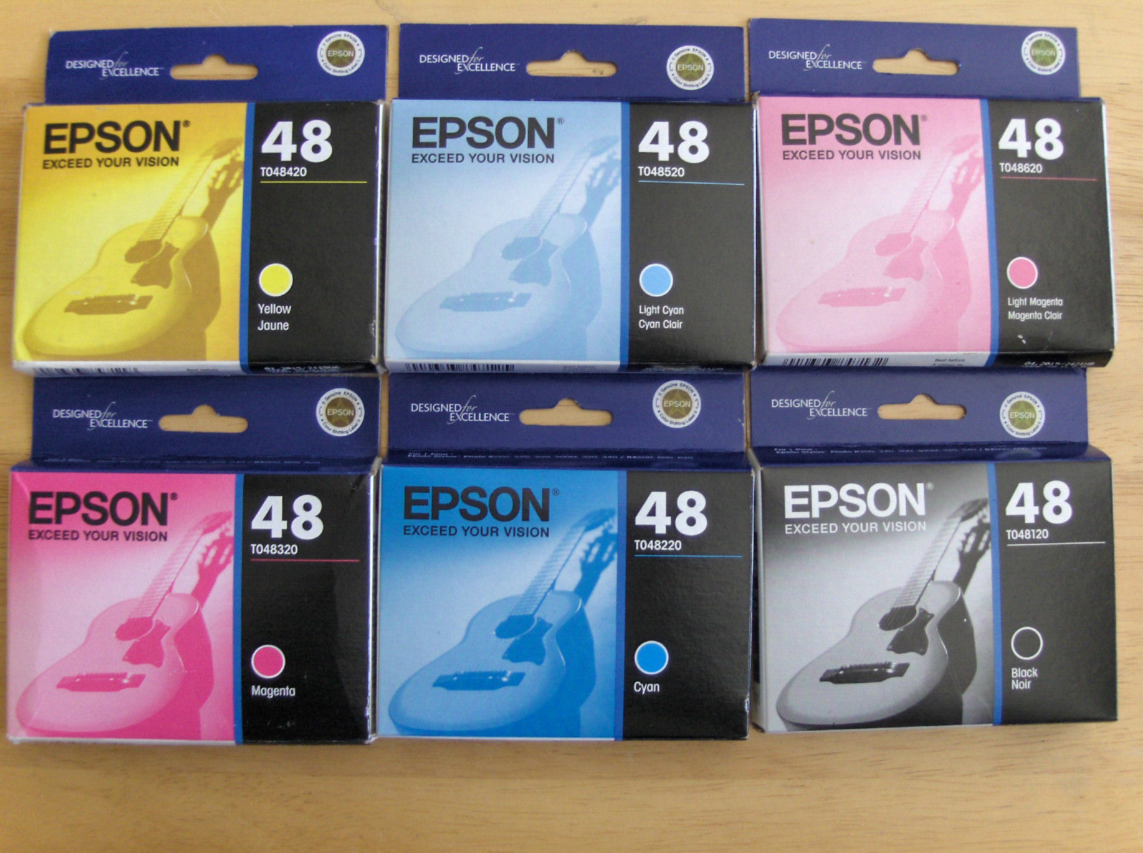 02-2017 Set 6 Genuine Epson 48 Ink T048 T0481-T0486_R200/220/300/320 RX500/600