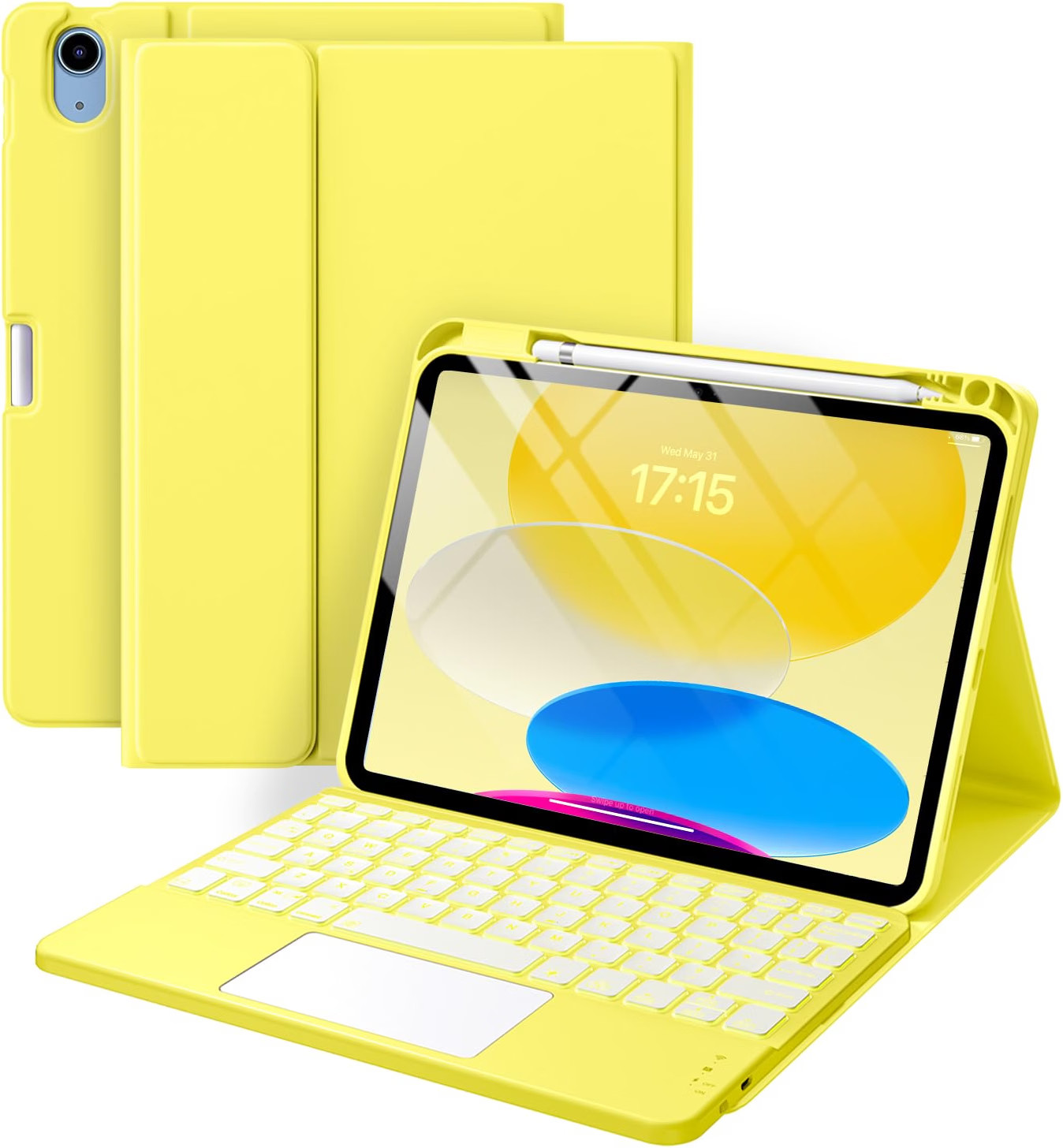 Harvopu for iPad A16 11th/10th Generation Case with Keyboard, Folio Cover-Yellow