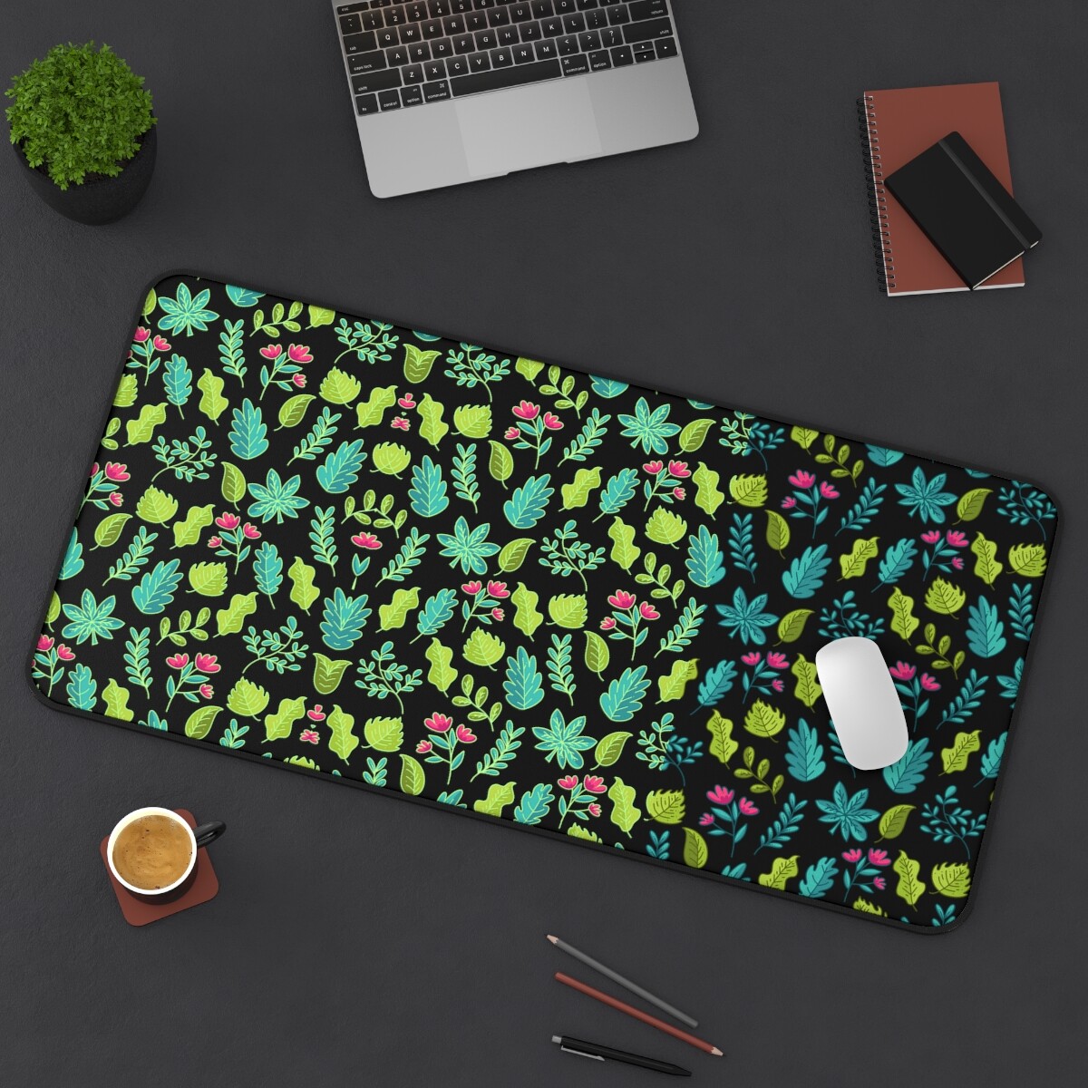Aesthetic Leaves Pattern Desk Mat, Custom Desk Mat, Minimalist Desk Mat