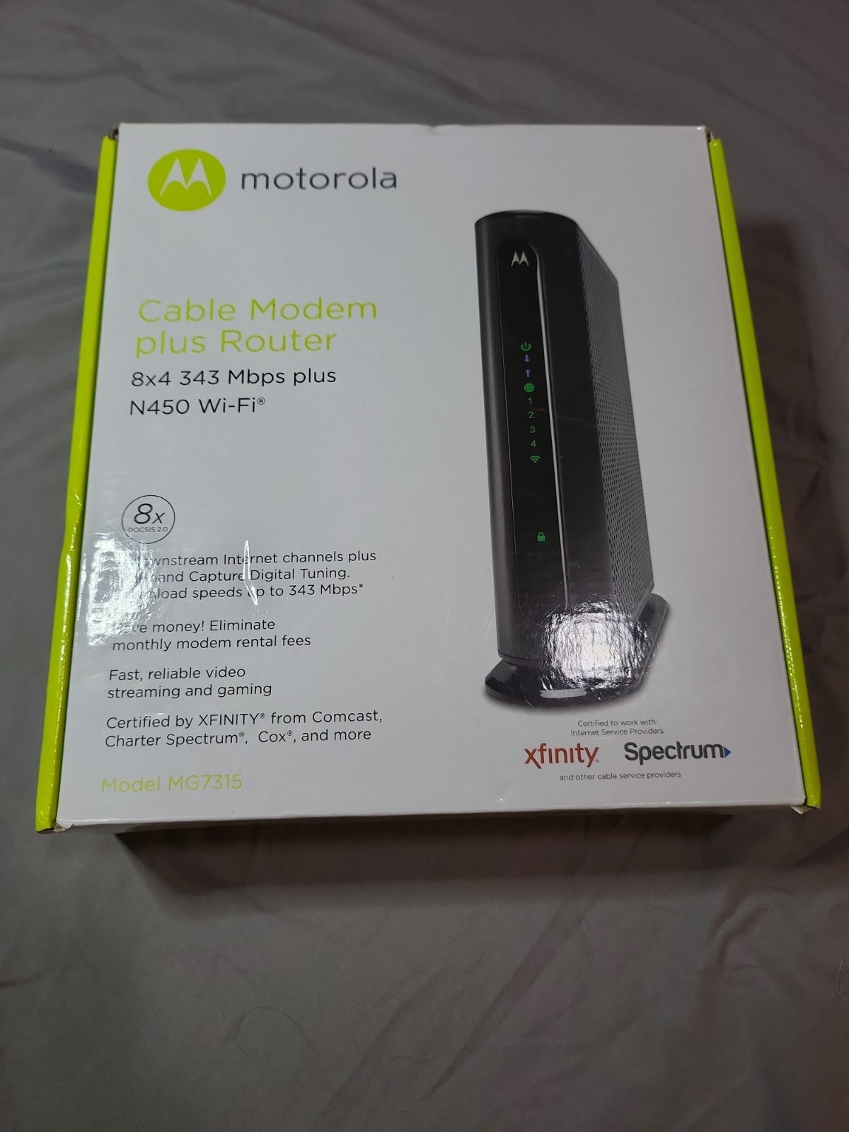 Motorola MG7315 8x4 343 Mbps Modem Plus N450 Wi-Fi Router - NEW & SEALED